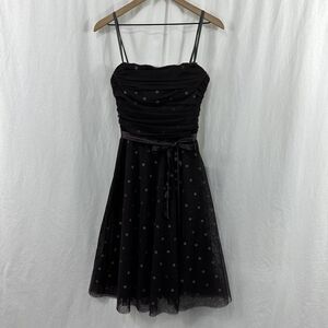 BCBGMaxazria Brown Polka Dot Ruched Strapless Aline Dress Womens Size M Cocktail